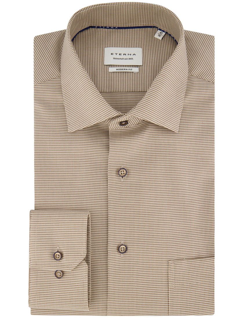 Eterna beige gemêleerd overhemd Modern Fit strijkvrij katoen