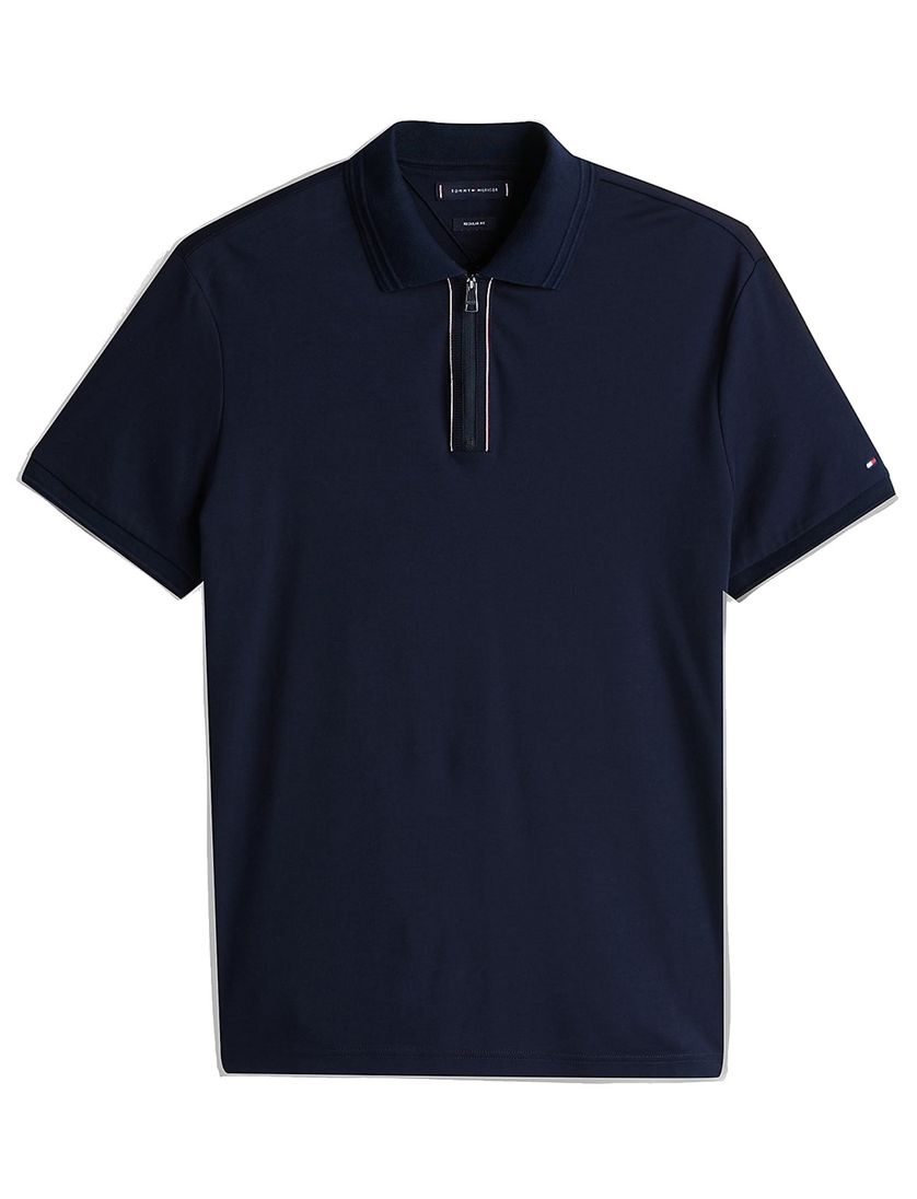 Tommy Hilfiger polo met rits donkerblauw effen