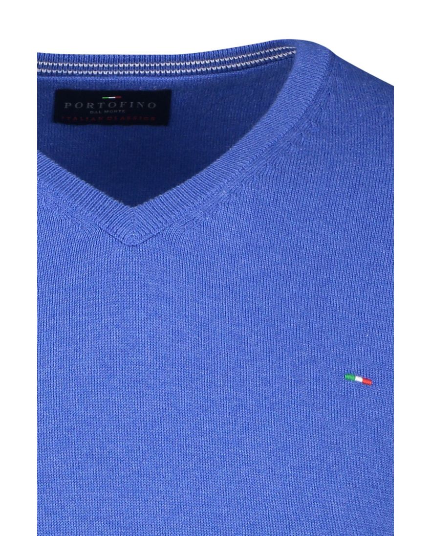 Portofino trui effen blauw katoen v-hals