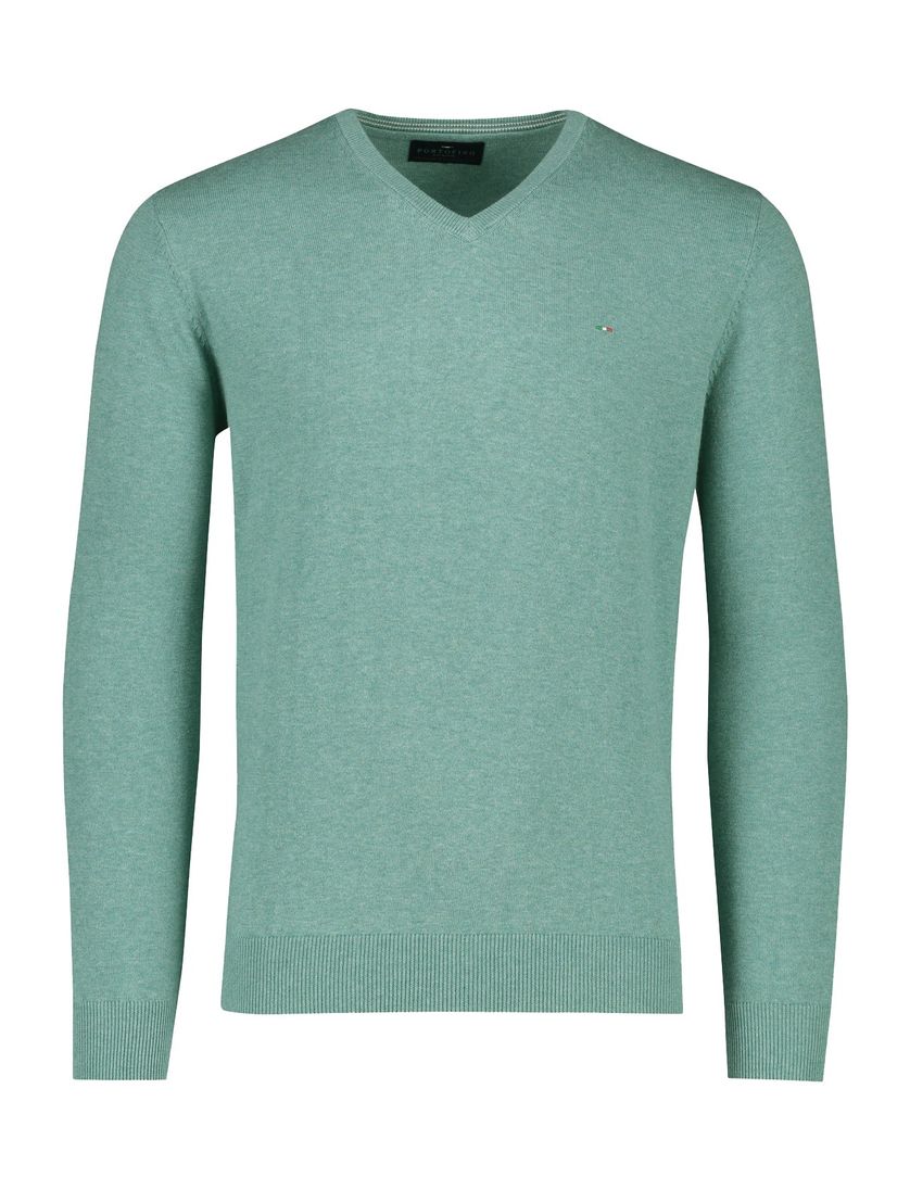 katoenen Portofino trui effen groen v-hals