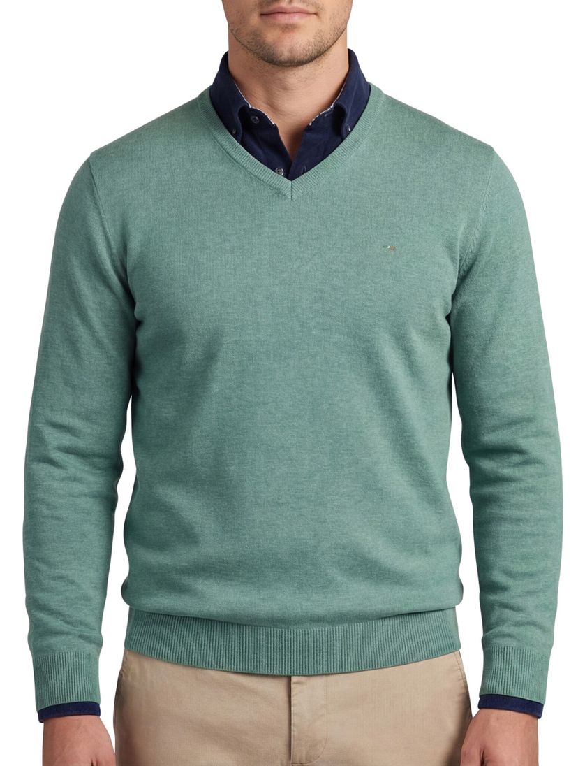 katoenen Portofino trui effen groen v-hals