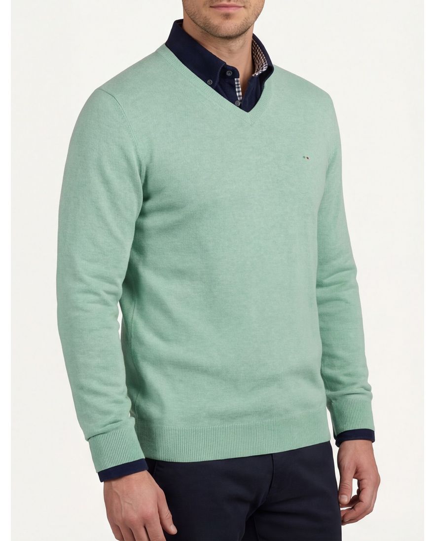 Portofino katoenen trui v-hals effen lichtgroen