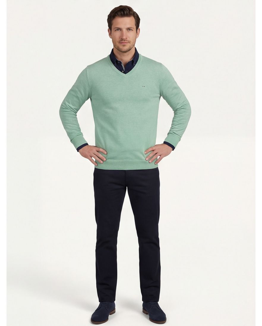 Portofino katoenen trui v-hals effen lichtgroen