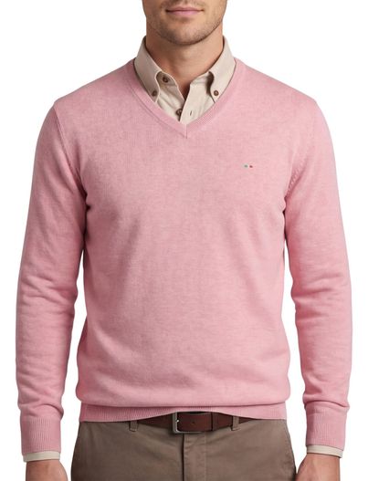 Portofino Portofino trui effen roze katoen v-hals