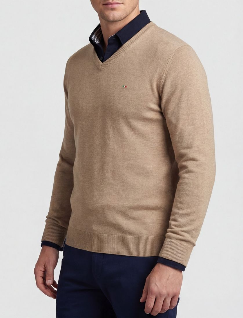 Portofino katoenen trui effen bruin v-hals