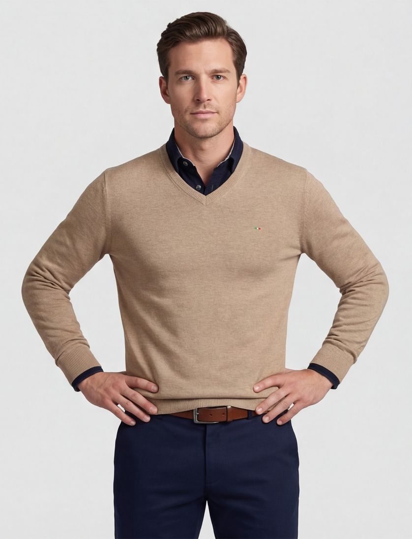 Portofino katoenen trui effen bruin v-hals