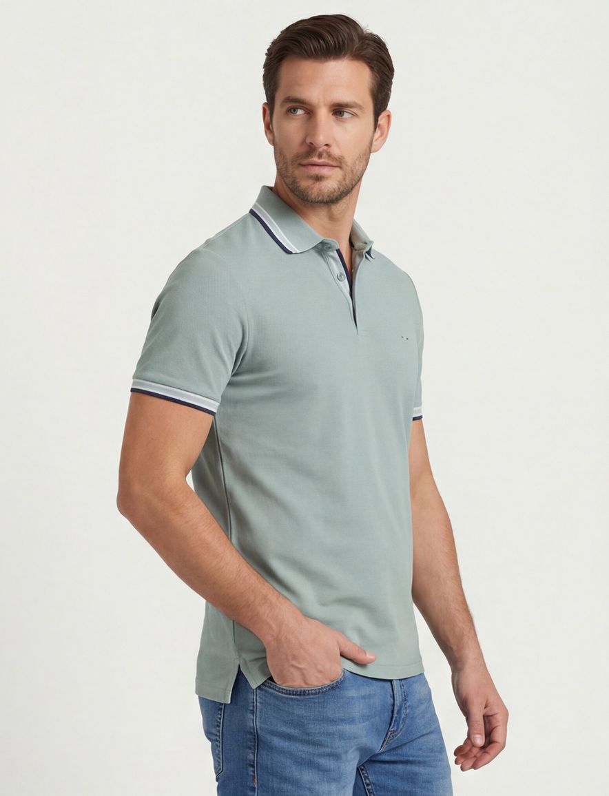 Portofino poloshirt groen 3-knoops stretch