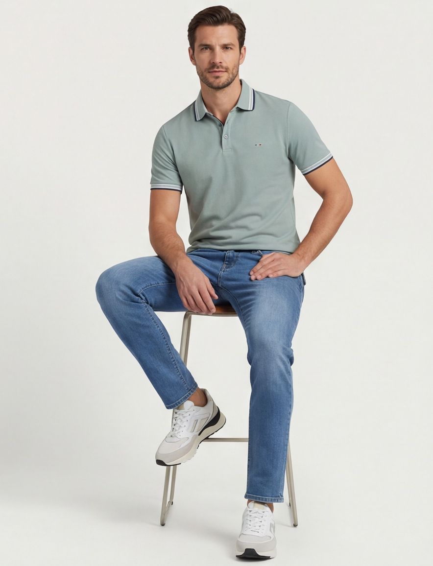 Portofino poloshirt groen 3-knoops stretch