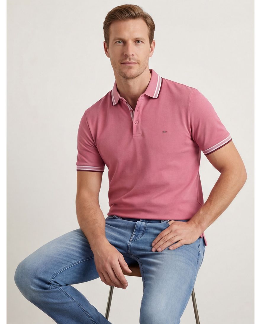 Portofino polo normale fit roze katoen roze knopen