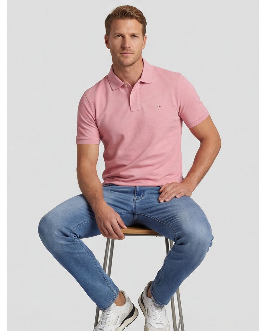 Portofino poloshirt normale fit roze gemêleerd katoen