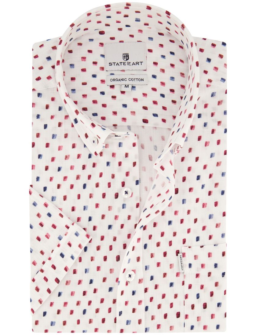 State of Art overhemd korte mouw wit geprint wijde fit
