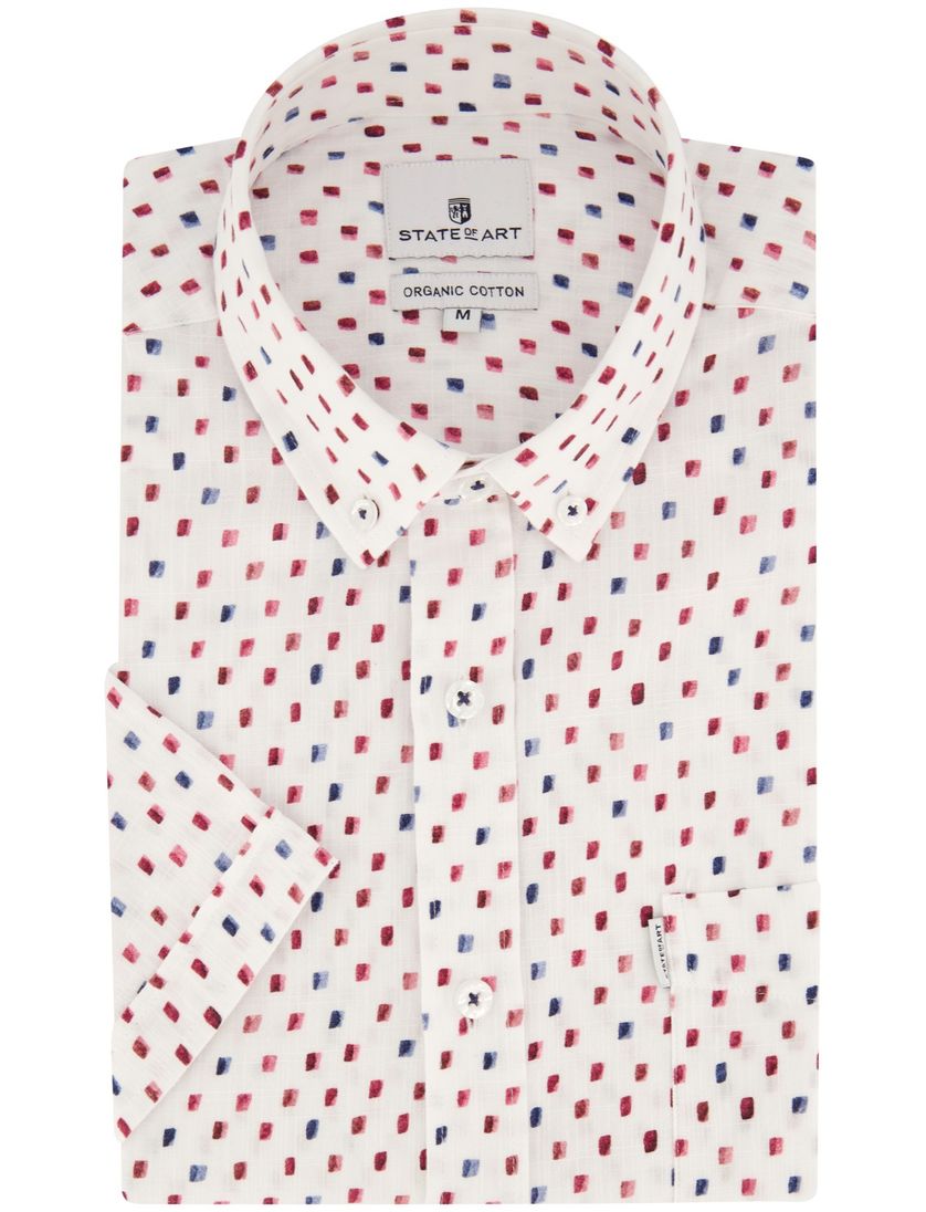 State of Art overhemd korte mouw wit geprint wijde fit