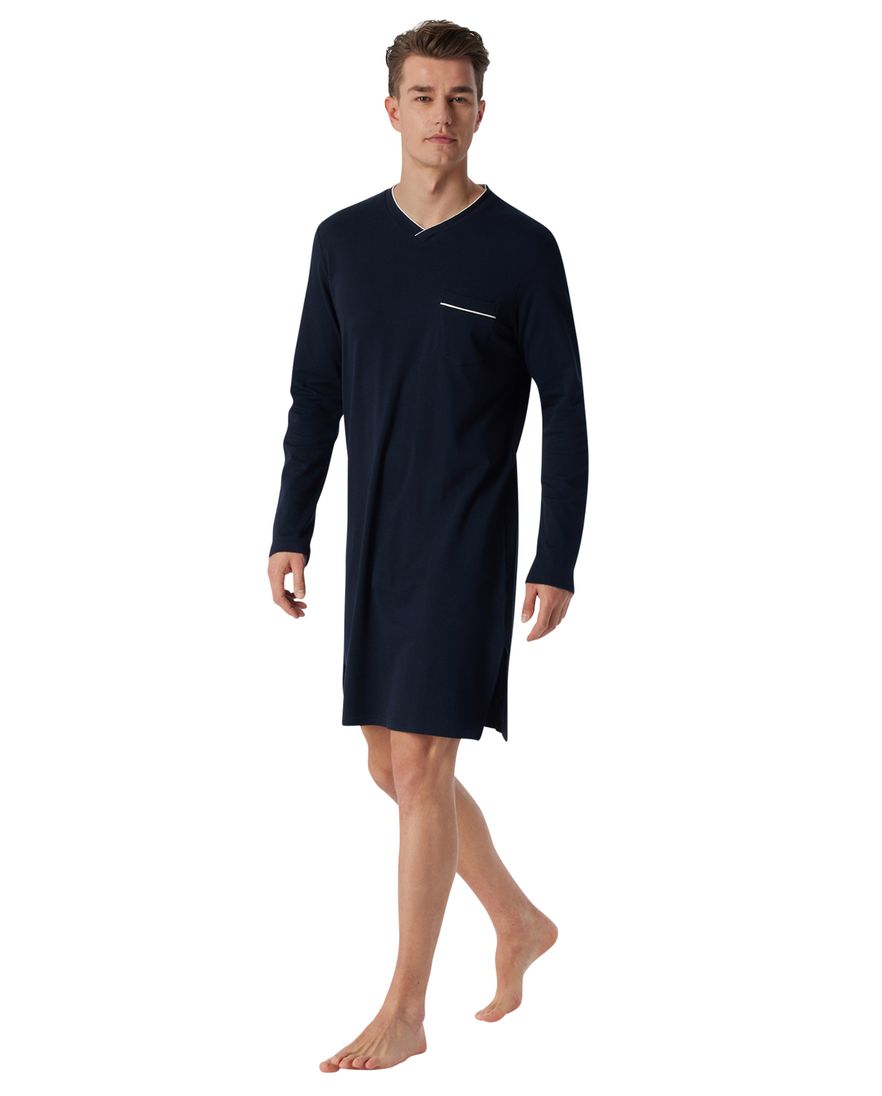 Schiesser nachthemd effen donkerblauw katoen