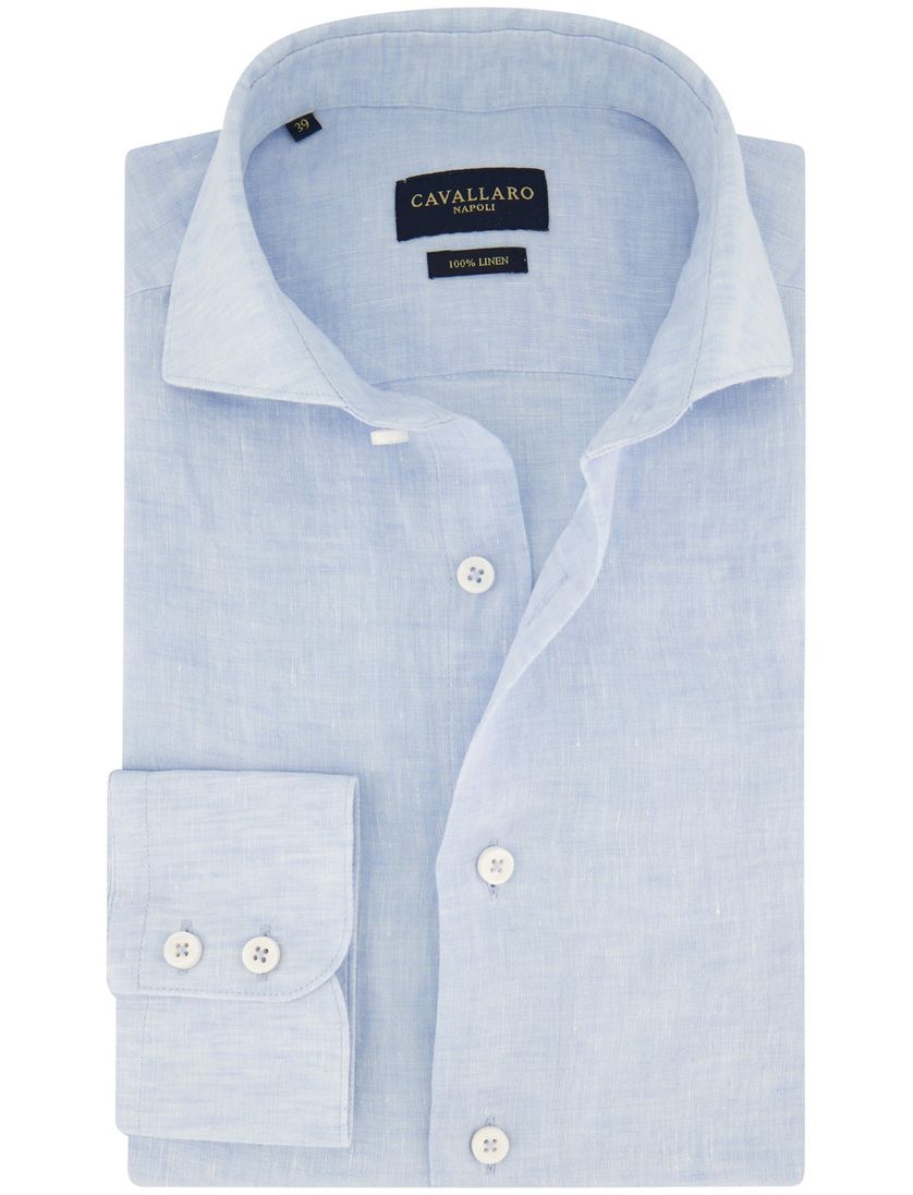 Cavallaro gemêleerd overhemd linnen slim fit lichtblauw