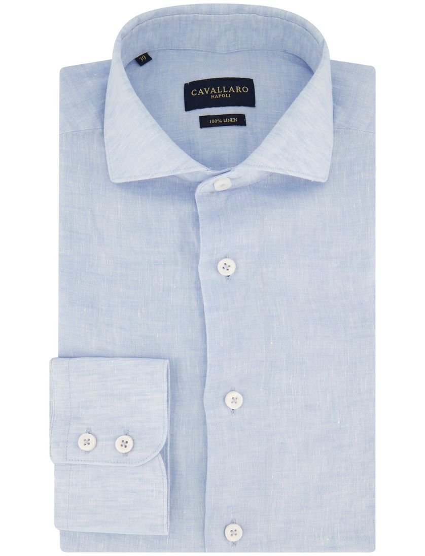 Cavallaro gemêleerd overhemd linnen slim fit lichtblauw