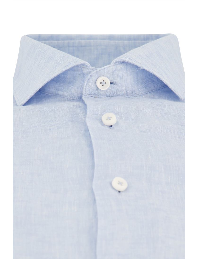 Cavallaro gemêleerd overhemd linnen slim fit lichtblauw