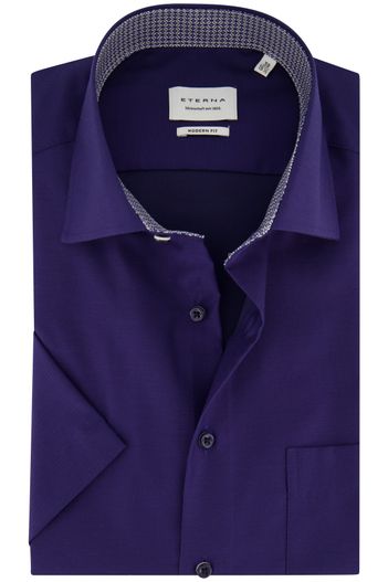 Eterna Eterna donkerblauw overhemd korte mouw katoen modern fit
