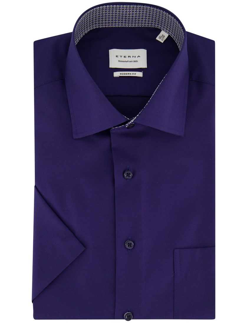 Eterna donkerblauw overhemd korte mouw katoen modern fit