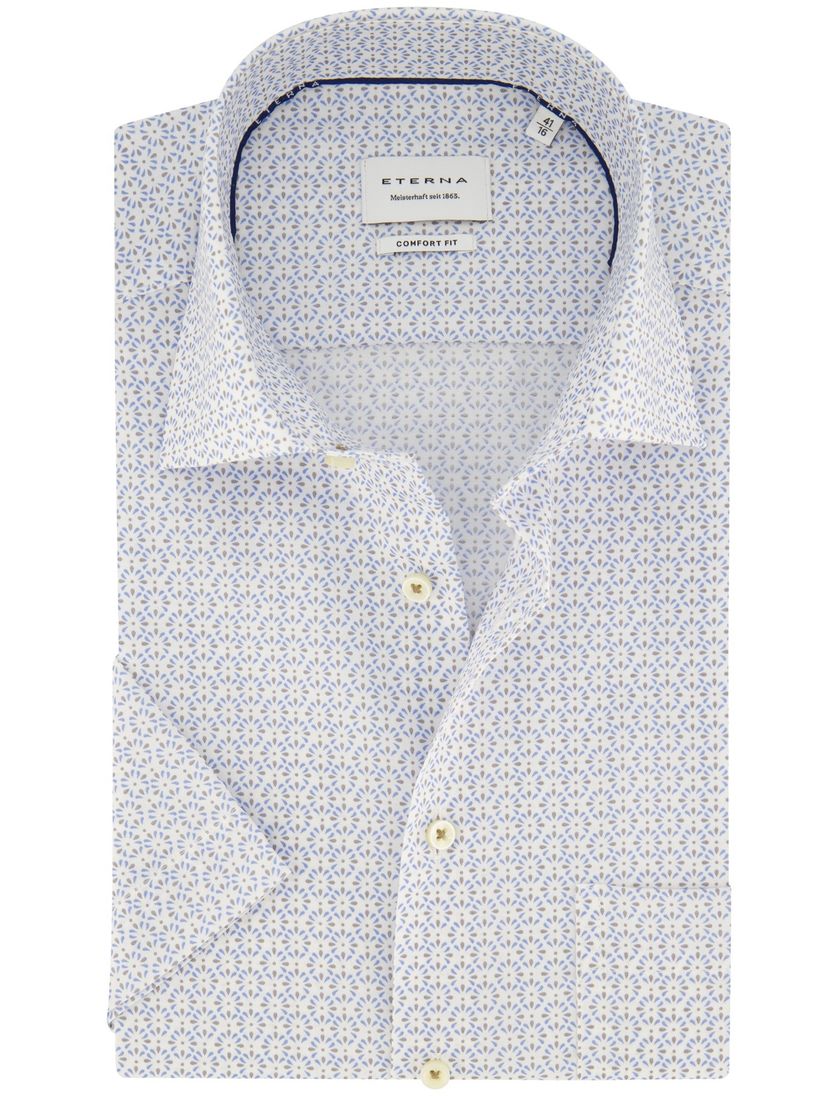 Eterna overhemd korte mouw wit blauw geprint