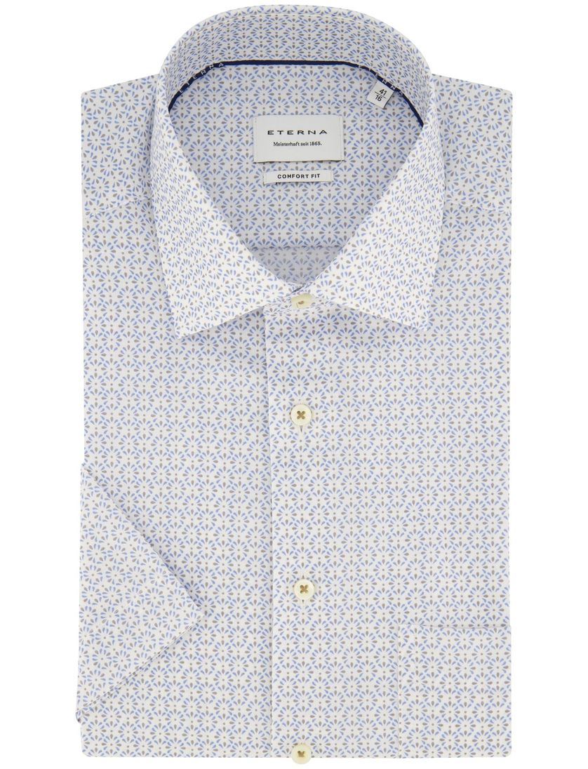 Eterna overhemd korte mouw wit blauw geprint