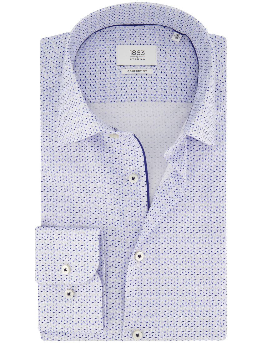 Overhemd Eterna comfort fit blauw geprint