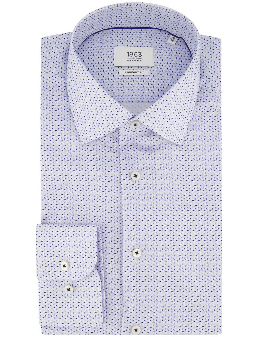 Overhemd Eterna comfort fit blauw geprint