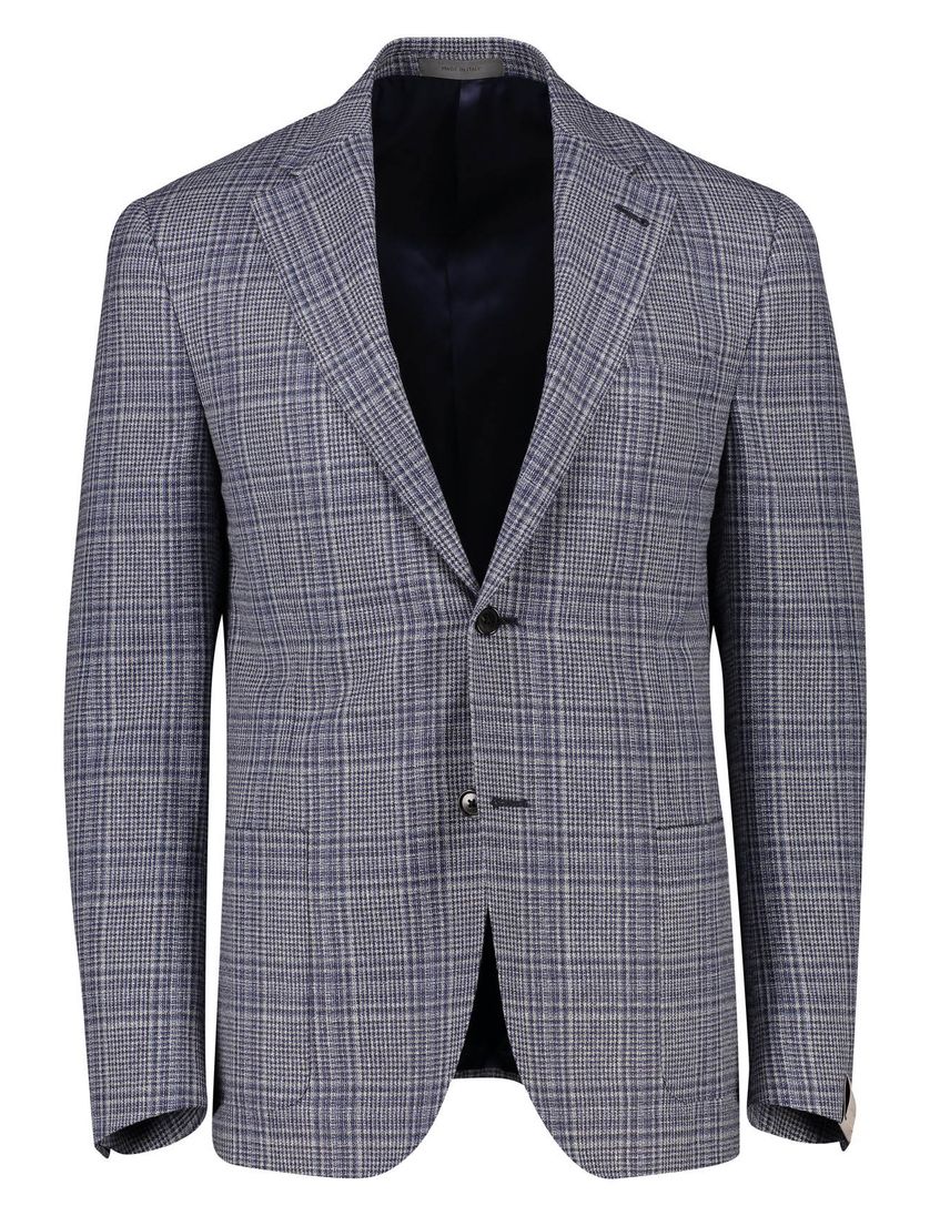 Colbert Corneliani blauw geruit zijde borstzak