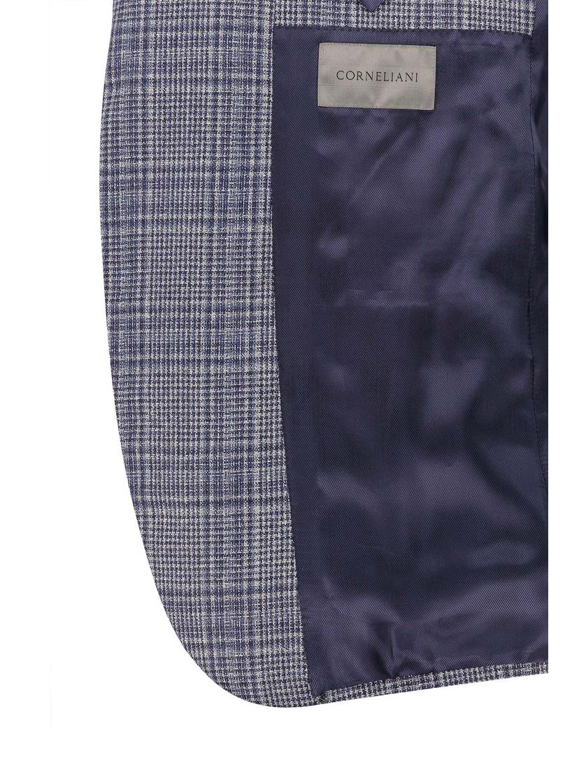 Colbert Corneliani blauw geruit zijde borstzak