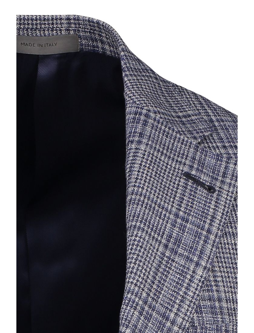 Colbert Corneliani blauw geruit zijde borstzak