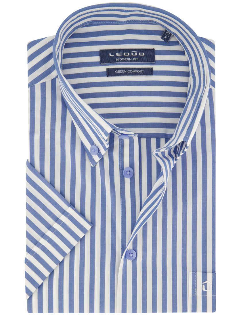 Ledub overhemd blauw gestreept korte mouw normale fit