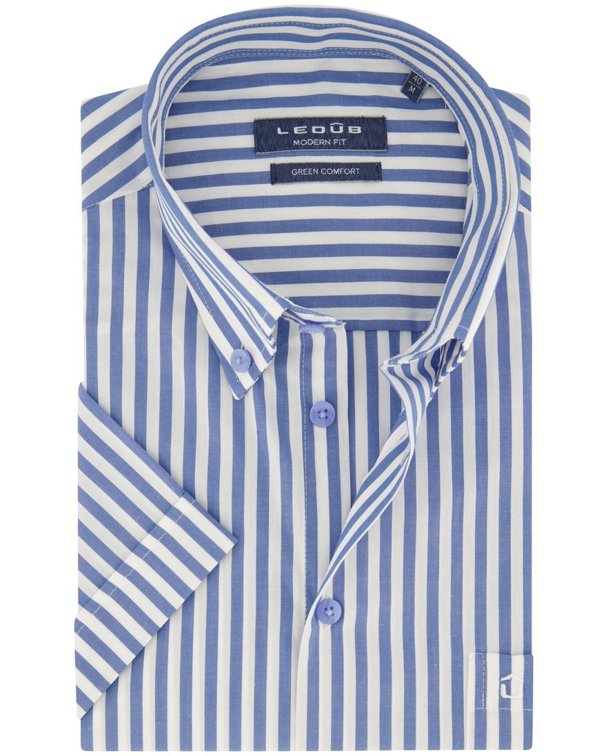 Ledub overhemd korte mouw normale fit gestreept blauw