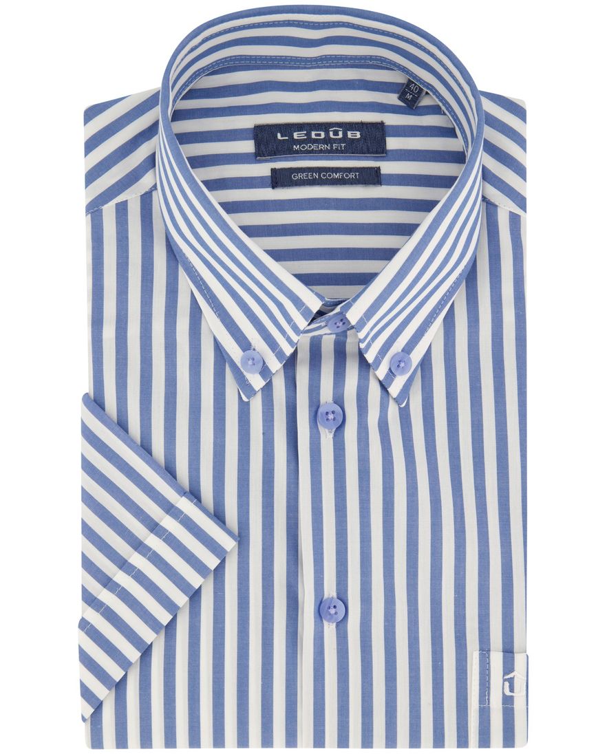 Ledub overhemd korte mouw normale fit gestreept blauw