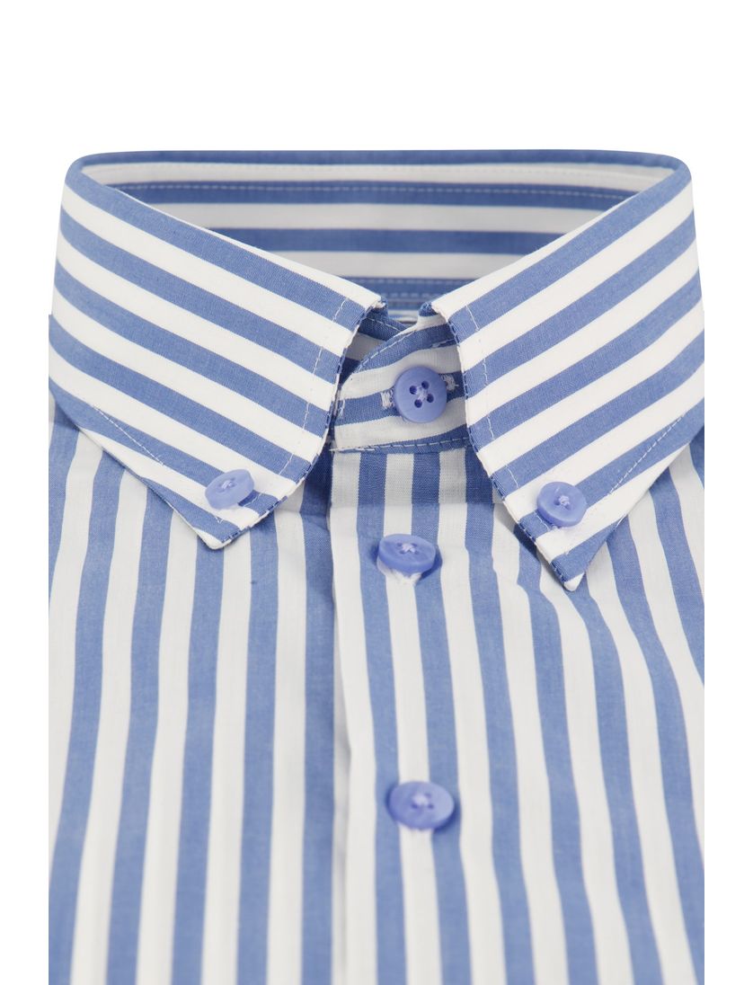 Ledub overhemd blauw gestreept korte mouw normale fit