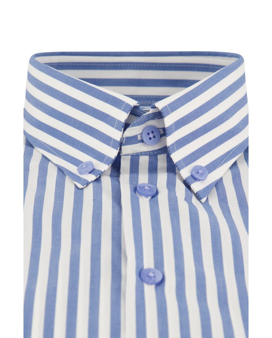 Ledub overhemd korte mouw normale fit gestreept blauw