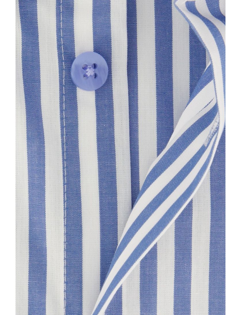 Ledub overhemd blauw gestreept korte mouw normale fit