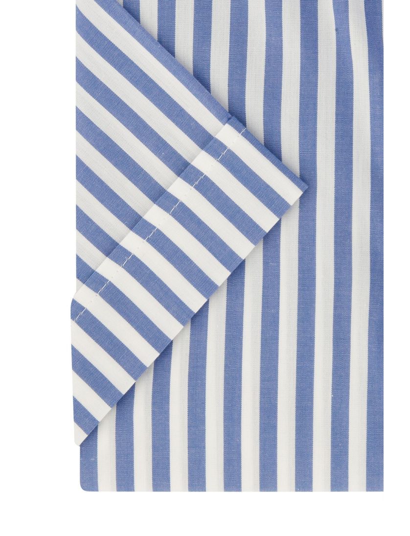 Ledub overhemd blauw gestreept korte mouw normale fit