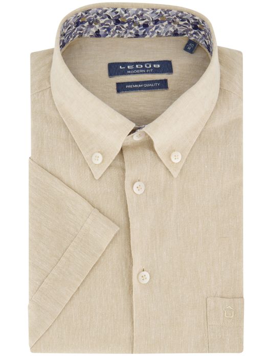 Ledub overhemd korte mouw beige linnen