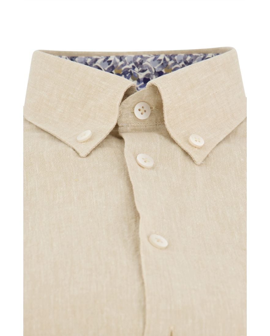 Ledub overhemd korte mouw beige effen normale fit