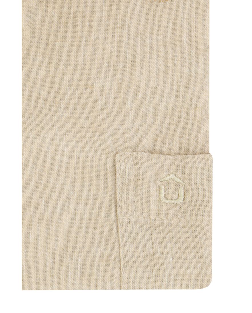 Ledub overhemd korte mouw beige effen normale fit
