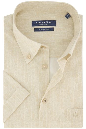 Ledub Ledub overhemd korte mouw beige normale fit