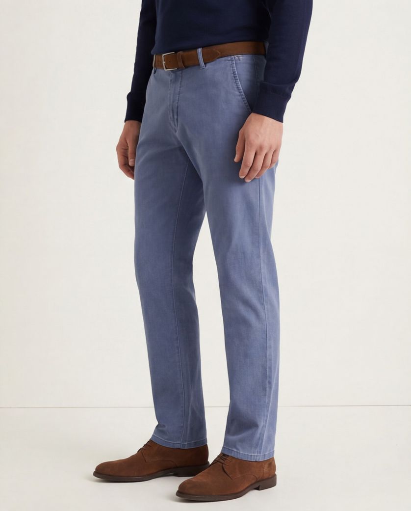 Katoenen broek Meyer Roma blauw gemêleerd