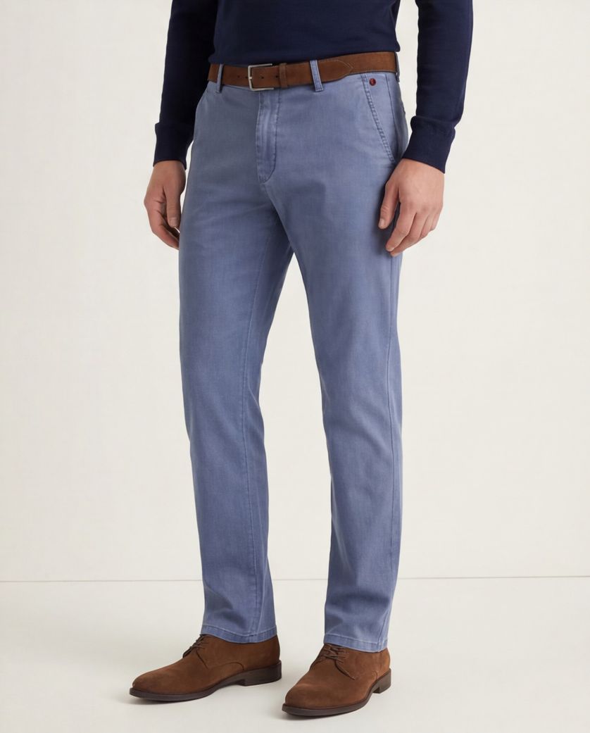 Katoenen broek Meyer Roma blauw gemêleerd