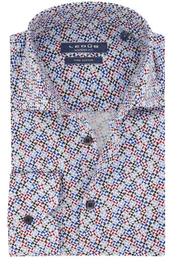 Ledub Ledub overhemd modern fit blauw geprint katoen