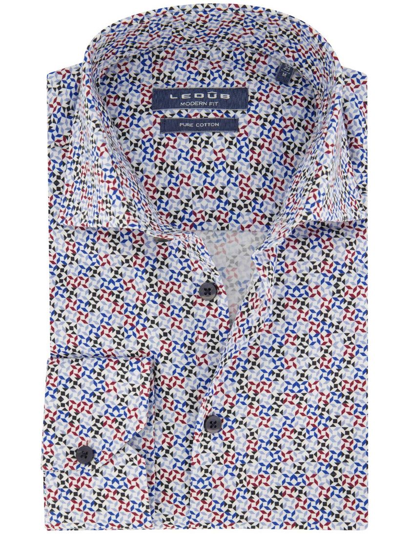 Modern fit Ledub katoenen overhemd blauw geprint