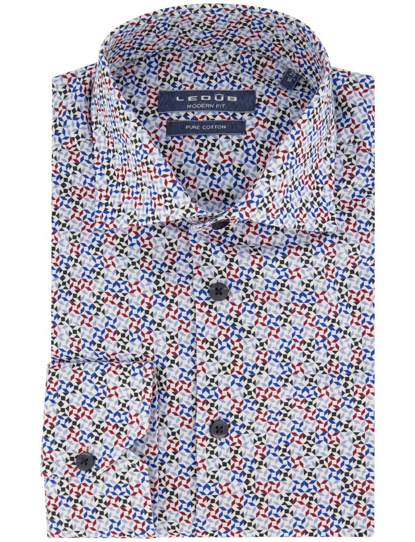 Modern fit Ledub katoenen overhemd blauw geprint