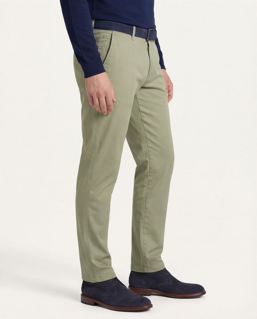 katoenen M.E.N.S. broek effen groen normale fit