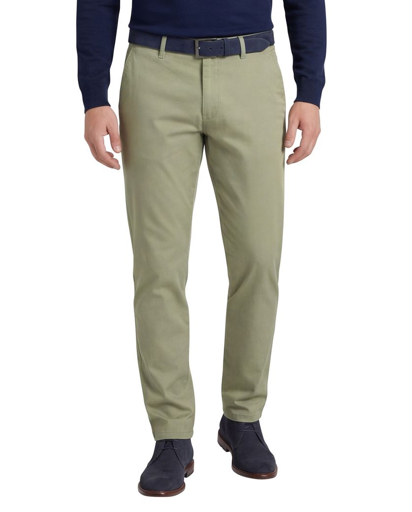 katoenen M.E.N.S. broek effen groen normale fit