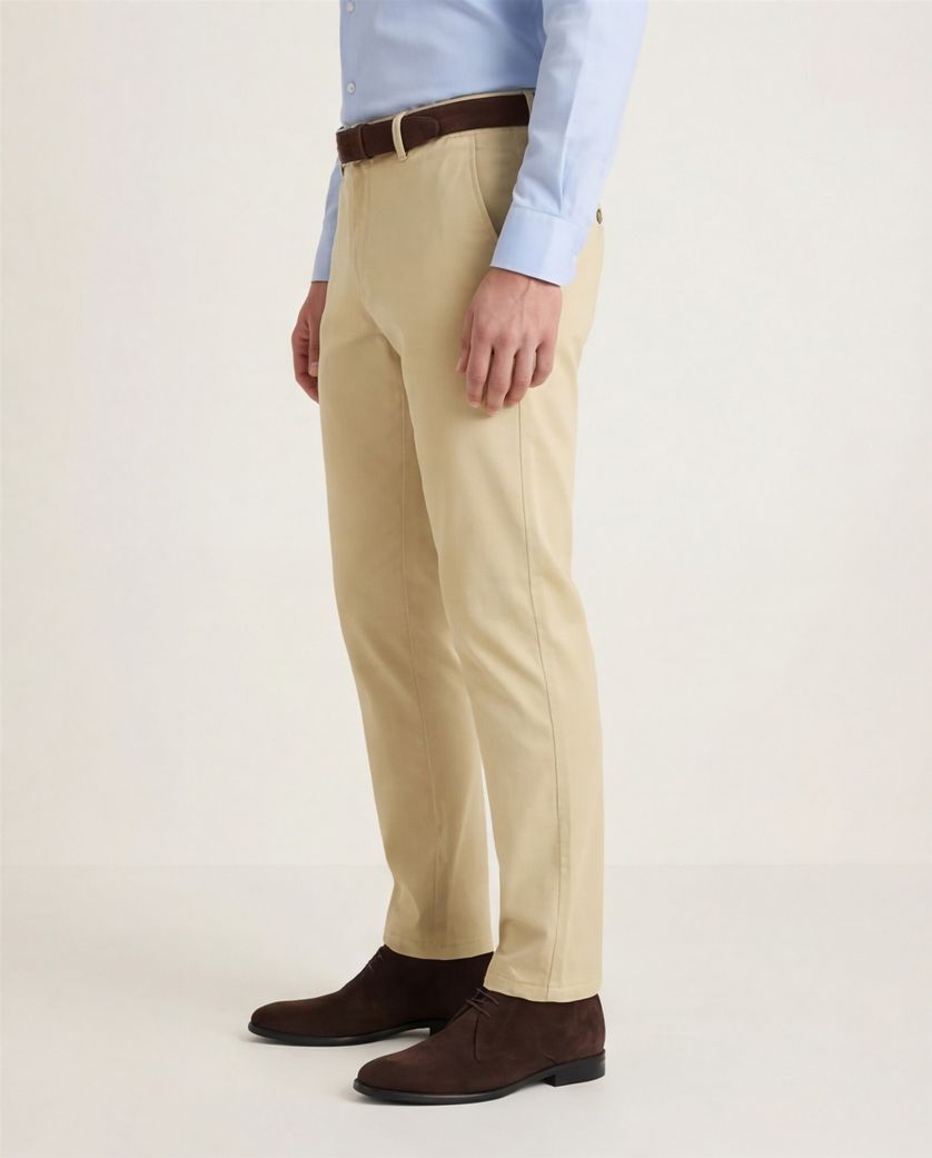 Katoenen M.E.N.S. broek effen lichtgeel chino normale fit