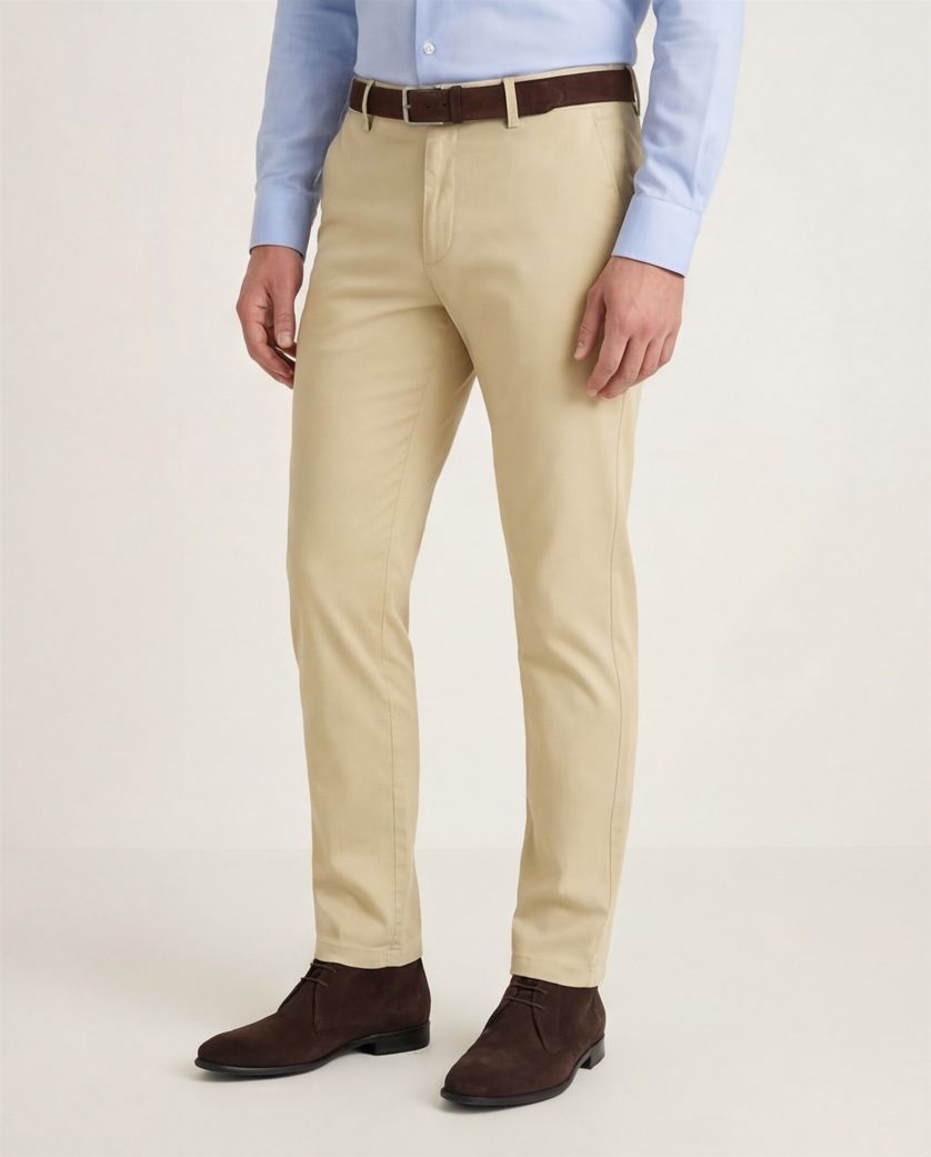 Katoenen M.E.N.S. broek effen lichtgeel chino normale fit