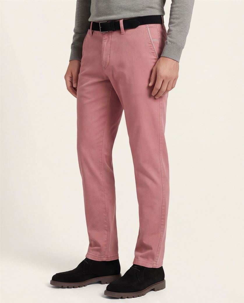 Katoenen M.E.N.S. broek effen roze chino wijde fit